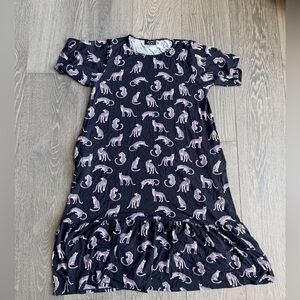 Exotica Cheetah Short Sleeve Drop Waist Ruffle Dress in Black / Purple Size S-M